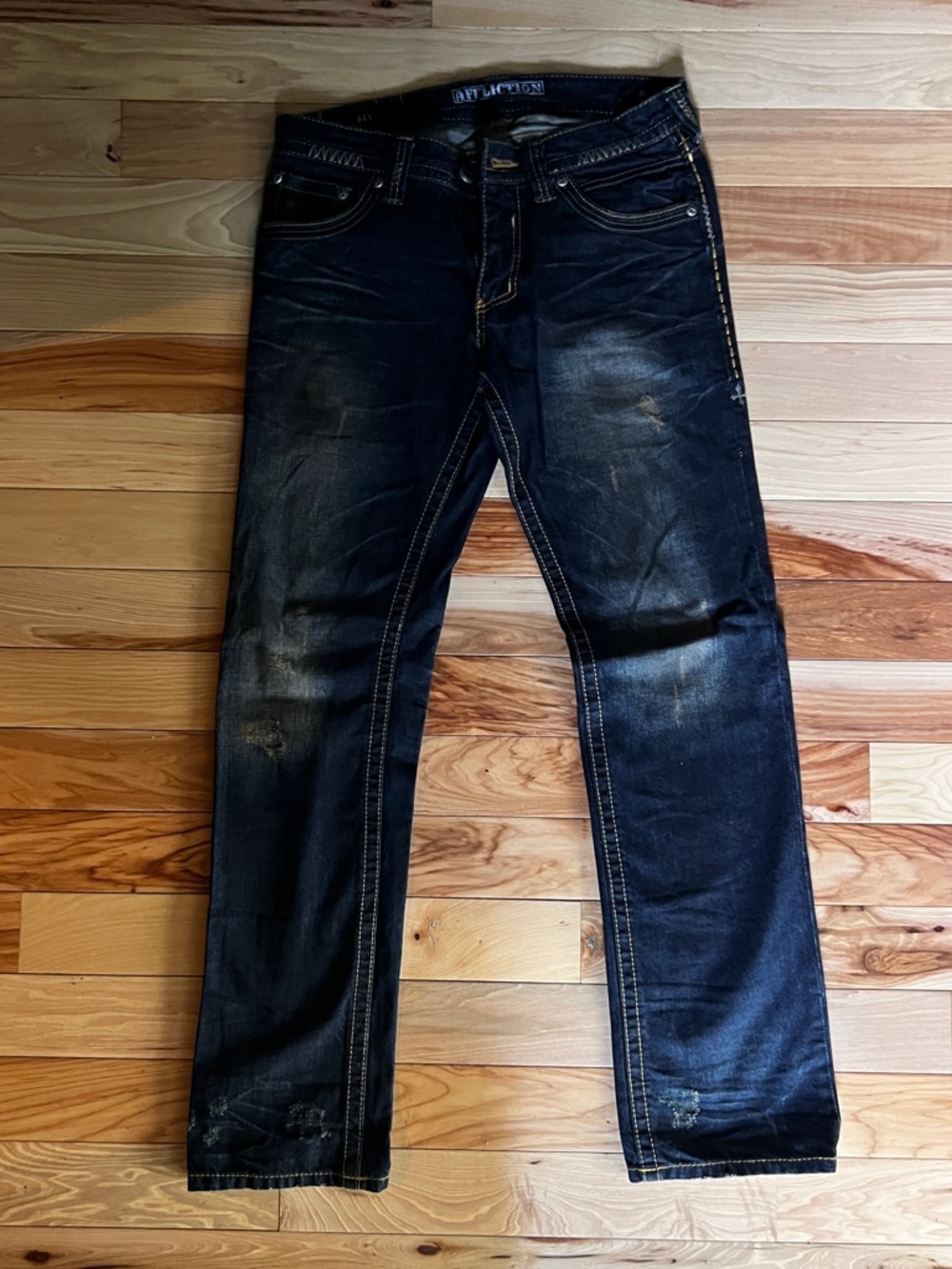 Affliction Ace Jeans Men’s 31x33 Dark Wash Straight Distressed Biker